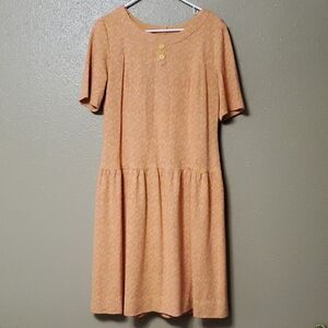 Orange Floral Size XL Twee Knit Mini Dress Spring Daisies Mod